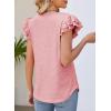 imageDokotoo Womens Casual Ruffle Short Sleeve Tops Cute Solid Color Knit Ribbed T Shirts BlousesPink