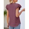 imageDokotoo Womens Casual Ruffle Short Sleeve Tops Cute Solid Color Knit Ribbed T Shirts BlousesRed Dahlia
