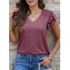 imageDokotoo Womens Casual Ruffle Short Sleeve Tops Cute Solid Color Knit Ribbed T Shirts BlousesRed Dahlia