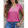 imageDokotoo Womens Casual Ruffle Short Sleeve Tops Cute Solid Color Knit Ribbed T Shirts BlousesRose Red