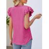 imageDokotoo Womens Casual Ruffle Short Sleeve Tops Cute Solid Color Knit Ribbed T Shirts BlousesRose Red