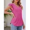imageDokotoo Womens Casual Ruffle Short Sleeve Tops Cute Solid Color Knit Ribbed T Shirts BlousesRose Red
