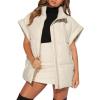 imageDokotoo Womens Casual Winter Oversized Puffer Vest Stand Collar Flysleeve Insulated Padded Puffy Jackets Coat with PocketsApricot