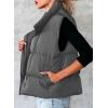 imageDokotoo Womens Casual Winter Puffer Vest Sleeveless Cropped Outerwear Warm Lightweight Stand Collar Down Coats with PocketsGray