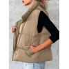 imageDokotoo Womens Casual Winter Puffer Vest Sleeveless Cropped Outerwear Warm Lightweight Stand Collar Down Coats with PocketsKhaki