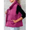 imageDokotoo Womens Casual Winter Puffer Vest Sleeveless Cropped Outerwear Warm Lightweight Stand Collar Down Coats with PocketsRose