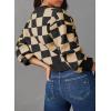 imageDokotoo Womens Checkered V Neck Button Down Long Sleeve Cable Knit Cropped Cardigan Sweaters TopsApricot