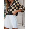 imageDokotoo Womens Checkered V Neck Button Down Long Sleeve Cable Knit Cropped Cardigan Sweaters TopsApricot