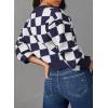 imageDokotoo Womens Checkered V Neck Button Down Long Sleeve Cable Knit Cropped Cardigan Sweaters TopsBlue