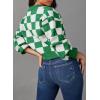 imageDokotoo Womens Checkered V Neck Button Down Long Sleeve Cable Knit Cropped Cardigan Sweaters TopsGreen