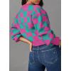 imageDokotoo Womens Checkered V Neck Button Down Long Sleeve Cable Knit Cropped Cardigan Sweaters TopsRose