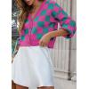 imageDokotoo Womens Checkered V Neck Button Down Long Sleeve Cable Knit Cropped Cardigan Sweaters TopsRose