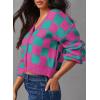 imageDokotoo Womens Checkered V Neck Button Down Long Sleeve Cable Knit Cropped Cardigan Sweaters TopsRose