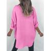 imageDokotoo Womens Color Block Button Down Shirts Long Sleeve Oversized Boyfriend Blouses Tops1 Rose Pink