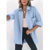 imageDokotoo Womens Color Block Button Down Shirts Long Sleeve Oversized Boyfriend Blouses Tops1 Sky Blue