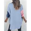 imageDokotoo Womens Color Block Button Down Shirts Long Sleeve Oversized Boyfriend Blouses Tops2 Blue