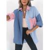 imageDokotoo Womens Color Block Button Down Shirts Long Sleeve Oversized Boyfriend Blouses Tops2 Blue