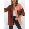 imageDokotoo Womens Color Block Button Down Shirts Long Sleeve Oversized Boyfriend Blouses Tops2 Dark Brown