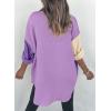 imageDokotoo Womens Color Block Button Down Shirts Long Sleeve Oversized Boyfriend Blouses Tops2 Dark Purple
