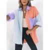 imageDokotoo Womens Color Block Button Down Shirts Long Sleeve Oversized Boyfriend Blouses Tops2 Purple
