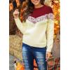 imageDokotoo Womens Color Block Sweaters Long Sleeve Crewneck Pullover Knit Jumper TopsB Red
