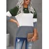 imageDokotoo Womens Color Block Sweaters Long Sleeve Crewneck Pullover Knit Jumper TopsD Green