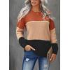 imageDokotoo Womens Color Block Sweaters Long Sleeve Crewneck Pullover Knit Jumper TopsD Orange