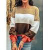 imageDokotoo Womens Color Block Sweaters Long Sleeve Crewneck Pullover Knit Jumper TopsF Brown