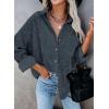 imageDokotoo Womens Corduroy Button Down Shirts Boyfriend Long Sleeve Oversized Blouses Tops1 Dark Grey