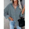 imageDokotoo Womens Corduroy Button Down Shirts Boyfriend Long Sleeve Oversized Blouses Tops1 Light Blue