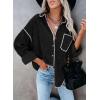 imageDokotoo Womens Corduroy Button Down Shirts Boyfriend Long Sleeve Oversized Blouses Tops1c Black