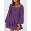 imageDokotoo Womens Dress Long Lantern Sleeve Square Neck Tie Backless Sexy Dress Ruffle Elastic Waist ALine Mini DressDark Purple