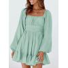 imageDokotoo Womens Dress Long Lantern Sleeve Square Neck Tie Backless Sexy Dress Ruffle Elastic Waist ALine Mini DressMint Green