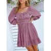 imageDokotoo Womens Dress Long Lantern Sleeve Square Neck Tie Backless Sexy Dress Ruffle Elastic Waist ALine Mini DressPurple