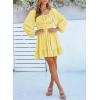 imageDokotoo Womens Dress Long Lantern Sleeve Square Neck Tie Backless Sexy Dress Ruffle Elastic Waist ALine Mini DressYellow