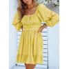 imageDokotoo Womens Dress Long Lantern Sleeve Square Neck Tie Backless Sexy Dress Ruffle Elastic Waist ALine Mini DressYellow