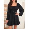 imageDokotoo Womens Dresses Fashion 2025 Long Puff Sleeve Elastic Waist ALine Casual Mini Beach DressBlack
