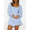 imageDokotoo Womens Dresses Fashion 2025 Long Puff Sleeve Elastic Waist ALine Casual Mini Beach DressBlue