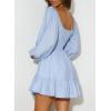 imageDokotoo Womens Dresses Fashion 2025 Long Puff Sleeve Elastic Waist ALine Casual Mini Beach DressBlue
