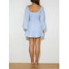 imageDokotoo Womens Dresses Fashion 2025 Long Puff Sleeve Elastic Waist ALine Casual Mini Beach DressBlue