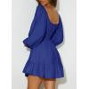 imageDokotoo Womens Dresses Fashion 2025 Long Puff Sleeve Elastic Waist ALine Casual Mini Beach DressDark Blue
