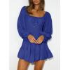 imageDokotoo Womens Dresses Fashion 2025 Long Puff Sleeve Elastic Waist ALine Casual Mini Beach DressDark Blue