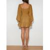 imageDokotoo Womens Dresses Fashion 2025 Long Puff Sleeve Elastic Waist ALine Casual Mini Beach DressKhaki