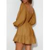 imageDokotoo Womens Dresses Fashion 2025 Long Puff Sleeve Elastic Waist ALine Casual Mini Beach DressKhaki