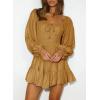 imageDokotoo Womens Dresses Fashion 2025 Long Puff Sleeve Elastic Waist ALine Casual Mini Beach DressKhaki
