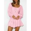imageDokotoo Womens Dresses Fashion 2025 Long Puff Sleeve Elastic Waist ALine Casual Mini Beach DressLight Pink