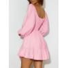 imageDokotoo Womens Dresses Fashion 2025 Long Puff Sleeve Elastic Waist ALine Casual Mini Beach DressLight Pink