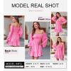 imageDokotoo Womens Dresses Fashion 2025 Long Puff Sleeve Elastic Waist ALine Casual Mini Beach DressPink