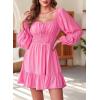 imageDokotoo Womens Dresses Fashion 2025 Long Puff Sleeve Elastic Waist ALine Casual Mini Beach DressPink