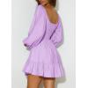 imageDokotoo Womens Dresses Fashion 2025 Long Puff Sleeve Elastic Waist ALine Casual Mini Beach DressPurple